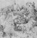 Руины и капелла на скале. 1561 - 97 х 164 мм. Перо желто-коричневым тоном, на белой бумаге. Берлин. Гравюрный кабинет. Нидерланды.