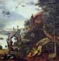 Пейзаж и искушение св. Антония - 1558 *57,8 x 85,7 смДерево, маслоВозрождениеНидерланды (Фландрия)Вашингтон. Национальная художественная галерея