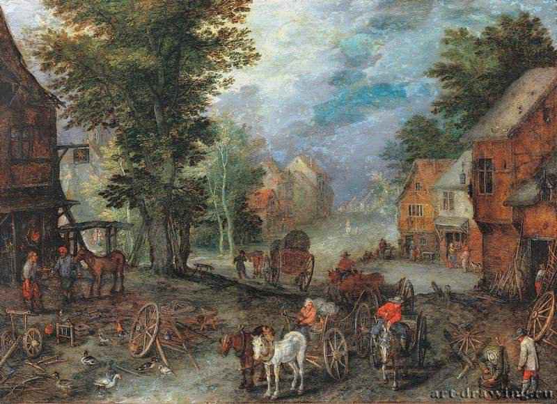 Брейгель Старший, Ян (Бархатный): Пейзаж с кузницей, 1603.