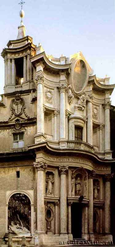 Церковь Сан Карло алле куатро фонтане. Фасад. 1664-1667 - Рим. Италия.
