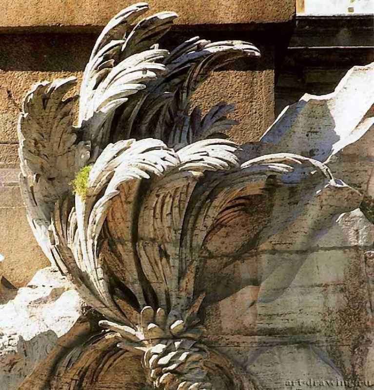 Фонтан Четырех рек. Деталь. 1648-1651 - Известковый туф (травертин). Рим. Пьяцца Навона. Италия.