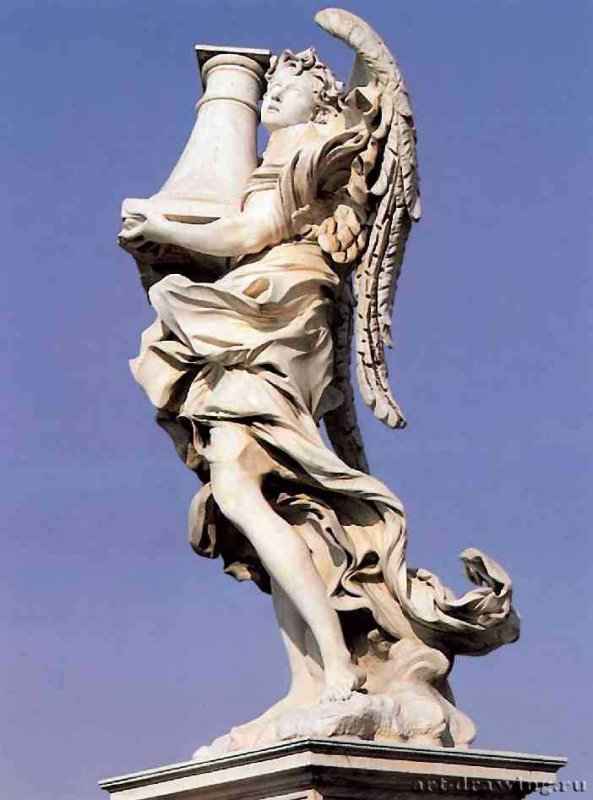 Два ангела. Деталь. 1667-1669 - Высота около 270 см. Мрамор. Рим. Понто дельи Анжели. Италия. Совместно с учениками.