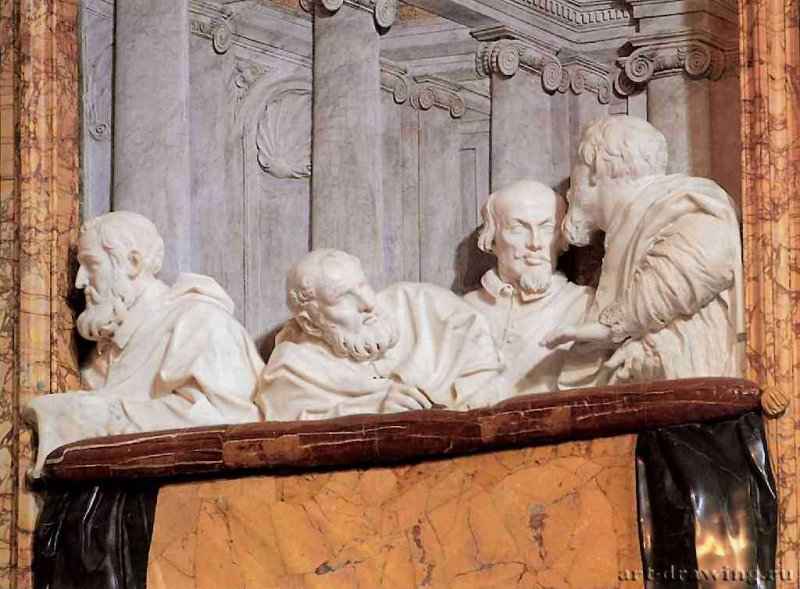 Капелла семьи Корнаро. Балкон с фигурами донаторов на боковой стене. 1647-1652 - Рим. Санта Мария делла Витториа. Италия.