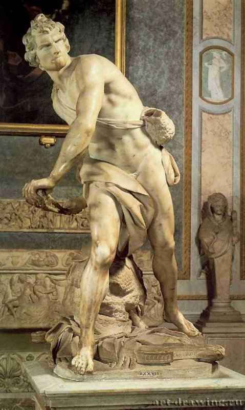 Давид. 1623-1624 - Высота 170 см. Мрамор. Рим. Галерея Боргезе. Италия.