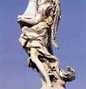 Два ангела. Деталь. 1667-1669 - Высота около 270 см. Мрамор. Рим. Понто дельи Анжели. Италия. Совместно с учениками.