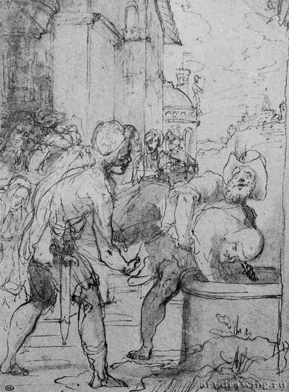Мученичество святого Каллиста. 1604-1607 - 270 х 202 мм Перо и отмывка коричневым тоном, на белой бумаге Париж Лувр, Кабинет рисунков Италия