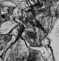 Даниил во рву львином получает пищу от пророка Абакука. 1625 - 335 х 188 мм Сангина и отмывка красным тоном, на белой бумаге Флоренция Уффици, Кабинет рисунков и гравюр Италия