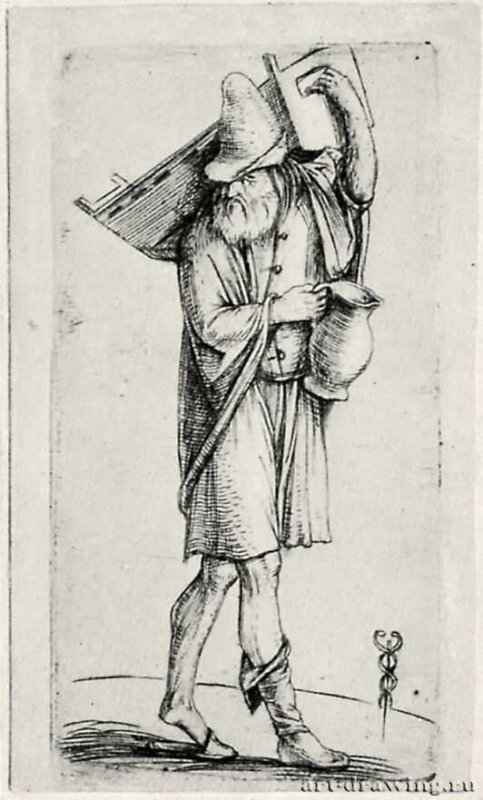 Мужчина с люлькой. 1480-1514 - 83 х 44 мм. Резцовая гравюра на меди. Лондон. Британский музей, Отдел гравюры и рисунка.