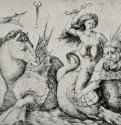 Старуха верхом на тритоне. 1480-1514 - 102 х 117 мм. Резцовая гравюра на меди. Лондон. Британский музей, Отдел гравюры и рисунка.