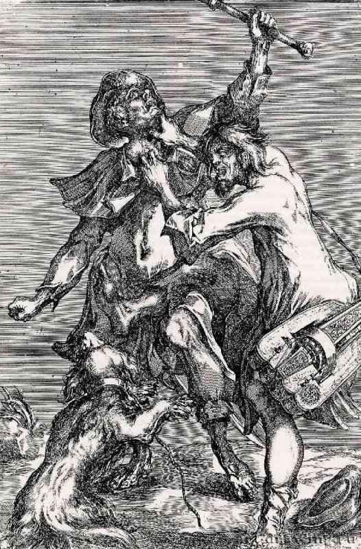 Драка двух нищих. 1600 - Резцовая гравюра на меди. Париж. Национальная библиотека, Кабинет эстампов. Франция.