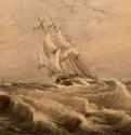 Корабль "Рэттлснэйк" недалеко от Сиднея, 1848. - Акварель. 34,5 x 52. Частное собрание. Австралия.