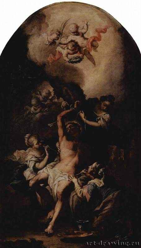 Св. Себастьян. 1740-1757 - 63 x 37 см. Холст, масло. Барокко. Австрия. Санкт-Петербург. Государственный Эрмитаж. Эскиз одноименной картины для Ноймюнстерской церкви в Винер Нойштадте.