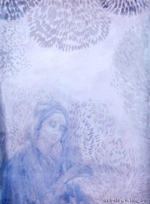 Утренняя молитва, 1908 г. - Холст на картоне, темпера; 39 х 30 см. Собрание Т. В. Рубинштейн. Москва. Россия.