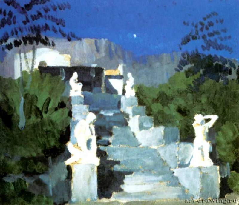 Крымский этюд Лунный, 1913 г. - Холст, масло; 41 х 40 см. Государственный Русский музей. Санкт-Петербург. Россия.