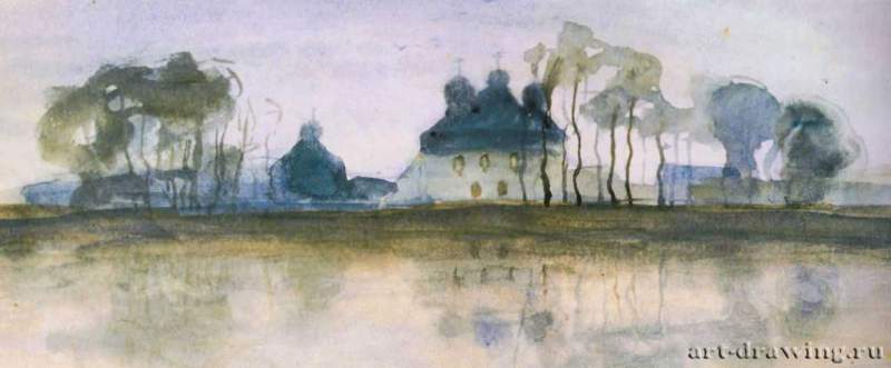 Вечер на Волге. 1900 г. - Бумага, акварель; 9,4 x 23,3 см. Санкт-Петербург. Государственный Русский музей. Россия.