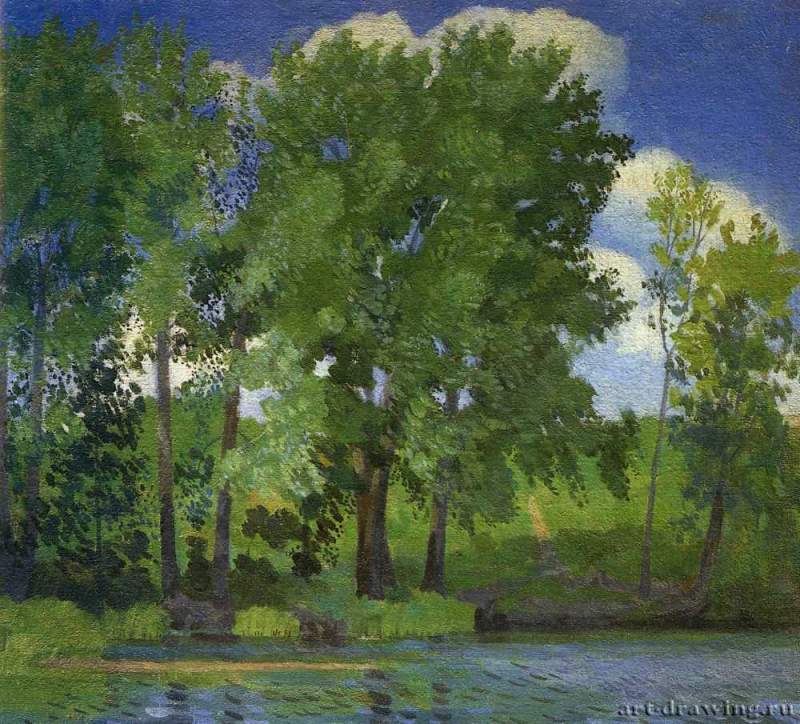 Окрестности Саратова (Пруд), 1925 г. - Холст, масло.; 57,6 х 53,4 см. Россия. Саратов. Государственный художественный музей имени А. Н. Радищева.
