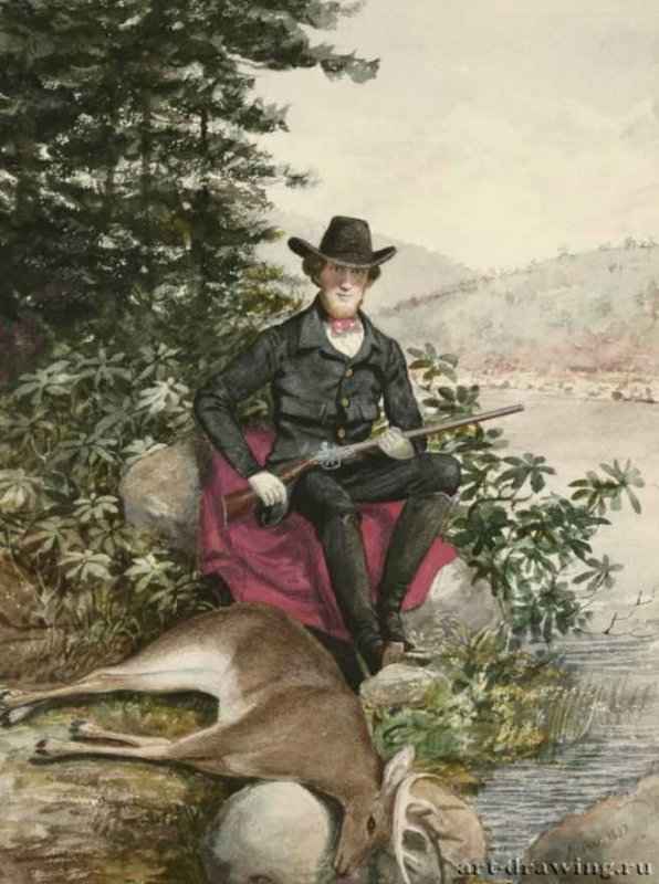 Охотник (Автопортрет). 1837 г. - Акварель, карандаш; 33,02 x 24,76 см. Бостон. Музей изящных искусств. США.