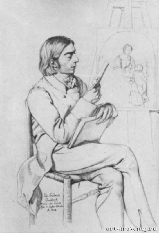 Портрет Фридриха Овербека, 1814 - 381 x 263 мм. Карандаш и черный мел, на бумаге. Дрезден. Гравюрный кабинет Государственных художественных собраний.