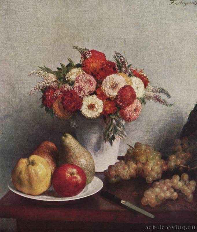 Натюрморт с цветами и фруктами. 1865 - 64 x 57 см. Холст. Реализм. Франция. Париж. Лувр.