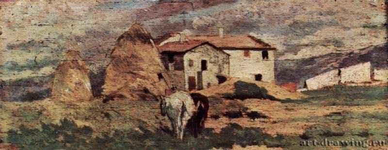 Крестьянский дом на фоне ливорнского пейзажа. 1867-1872 - 11 x 28 смДеревоРеализм, маккьяйолиИталияМилан. Собрание Юккера