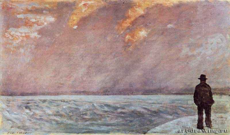 Заход солнца на море. 1890-1895 - 19 x 33 смДеревоРеализм, маккьяйолиИталияФлоренция. Галерея современного искусства