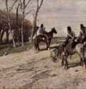 Три кавалериста на дороге. 1865-1870 - 14 x 33,5 смДеревоРеализм, маккьяйолиИталияМилан. Частное собрание