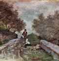 Два путника на дороге, идущей через оливковую рощу. 1885-1895 - 13 x 23 смХолст, маслоРеализм, маккьяйолиИталияФлоренция. Галерея современного искусства