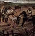 Клеймение молодых быков в Маремме. 1889-1891 - 86 x 172 смХолст, маслоРеализм, маккьяйолиИталияГенуя . Собрание Тарагони