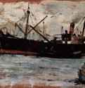 Корабли в гавани. 1890-1895 - 19 x 32 смДеревоРеализм, маккьяйолиИталияЛиворно. Музей Фатториано