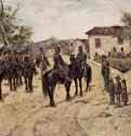 Кавалерийский отряд на привале. 1890-1900 - 55 x 80 смХолст, маслоРеализм, маккьяйолиИталияЛиворно . Собрание Анжиолини