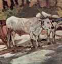 Крестьянин с быком, запряженным в повозку.1890-1900 - 19 x 33 смДеревоРеализм, маккьяйолиИталияФлоренция. Галерея современного искусства