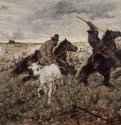 Два пастуха на лошадях со стадом быков. 1894 - 105 x 150 смХолст, маслоРеализм, маккьяйолиИталияГенуя. Собрание Тарагони