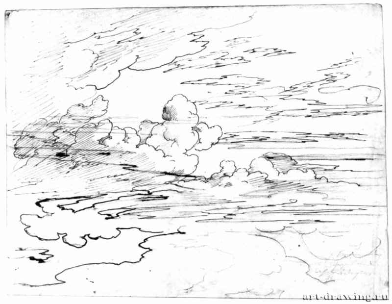 Эскиз облаков, 1815 - 195 x 248 мм. Перо тушью, мел и карандаш, на белой бумаге. Мюнхен. Собрание Винтерштайн.