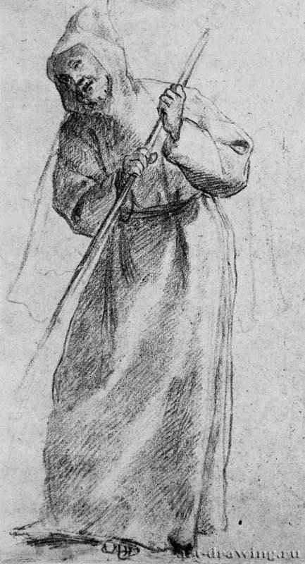 Монах-капуцин. 1600-1625 - 282 х 152 мм. Сангина и черный мел на белой бумаге. Нью-Йорк. Собрание Дрей. Италия.