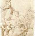 Мадонна с младенцем и маленьким Иоанном Крестителем. 1505-1517 - 203 х 152 мм. Перо коричневым тоном, на желтоватой бумаге. Мюнхен. Государственное Собрание графики.