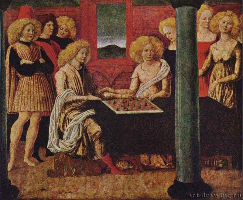 Игра в шахматы, фрагмент. 1500 - 35 x 41 см. Дерево. Возрождение. Италия. Нью-Йорк. Музей Метрополитен.