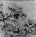 Святая Цецилия во славе. 1643 - 235 х 377 мм. Сангина, отмывка красным тоном, подсветка белым, на коричневатой бумаге. Лондон. Институт Курто. Италия.