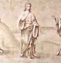 Композиция с тремя фигурами. Вторая половина 15 века - 224 х 367 мм. Кисть коричневым тоном, подсветка белым, на желтовато-коричневой бумаге. Оксфорд. Музей Эшмолеан, Отдел гравюры и рисунка.