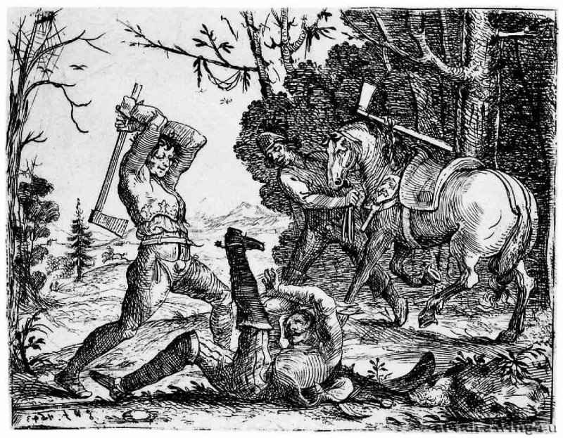 Серия "Из времен Тридцатилетней войны", Удачное нападение. 1656 - 106 х 139 мм. Офорт. Карлсруэ. Кунстхалле, Гравюрный кабинет. Германия.