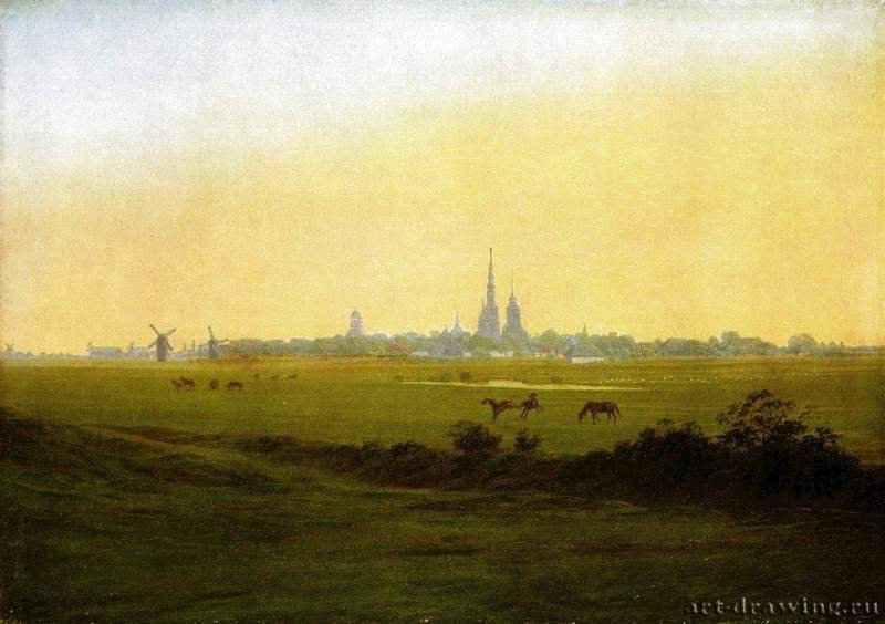 Луга под Грайфсвальдом. 1820-1822 - 35 x 48,9 см. Холст, масло. Романтизм. Германия. Гамбург. Кунстхалле.