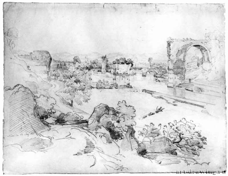 Мост Августа близ Нарни, 1826 - 449 x 585 мм. Карандаш на белой бумаге. Гейдельберг. Курпфальцский музей, Собрание графики.