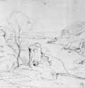 Побережье близ Вико Эквензе в Неаполитанском заливе, 1826 - 256 x 373 мм. Карандаш на белой бумаге. Гейдельберг. Курпфальцский музей, Собрание графики.