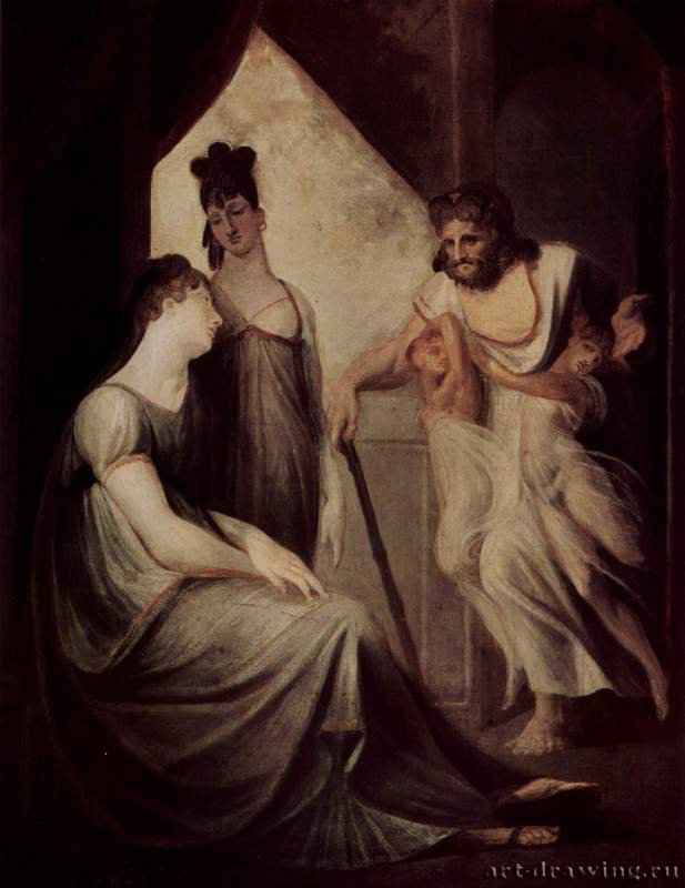 Фетида просит Гефеста выковать доспехи для её сына Ахилла. 1803 - 91 x 71 смХолст, маслоРомантизмШвейцария и ВеликобританияЦюрих. КунстхаусИллюстрация к "Илиаде" Гомера