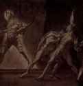 Гамлет, Горацио, Марцелл и призрак отца Гамлета. 1780 - 1785 - 38 x 49,5 см. Картон, карандаш, тушь. Цюрих. Кунстхаус.
