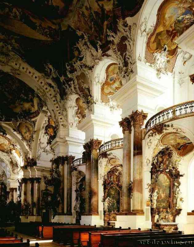 Бенедиктинская церковь. Интерьер. 1738-1765 - Цвифальтен. Германия.