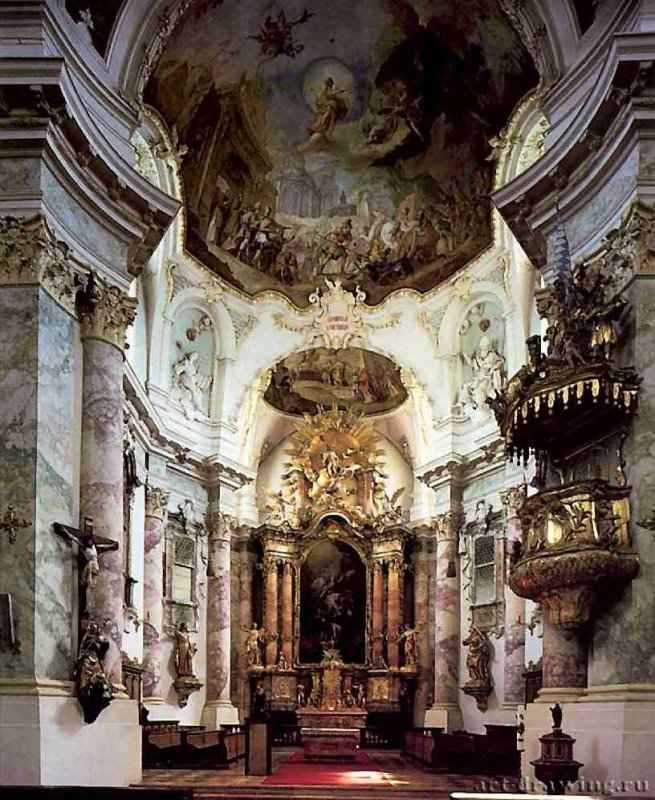 Приходская церковь св. Михаила. Вид хора. Начата в 1739 - Берг на Лаиме, Мюнхен. Германия.