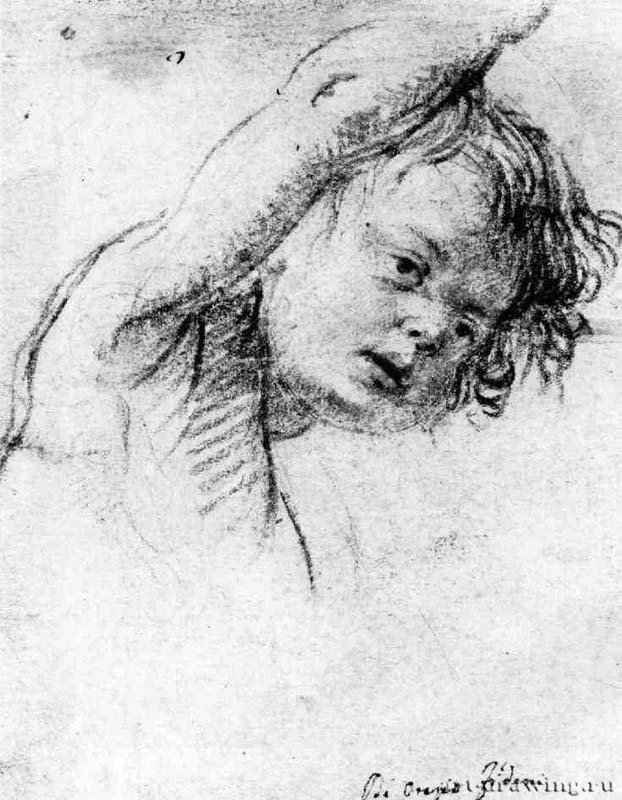 Этюд фигуры мальчика с поднятой рукой. Первая половина 17 века - 190 х 145 мм. Черный и красный мел на серо-коричневой бумаге. Париж. Собрание Стейн. Италия. 