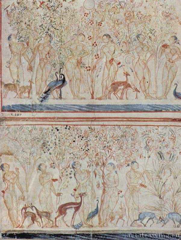 Гопи на берегу Джумны. 1550 - 34 x 30 см. Бумага. Индия. Калькутта. Университетский музей Сотош. Художник из княжества Орисса.