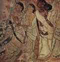 Группа женщин. 1540 * - Настенная росписьИндияХиндупур. Храм Лепакши