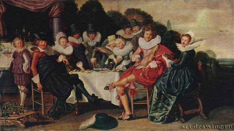 Вечеринка на лоне природы. 1621 - 34 x 61,3 смДуб, маслоБароккоНидерланды (Голландия)Будапешт. Венгерский музей изобразительных искусств
